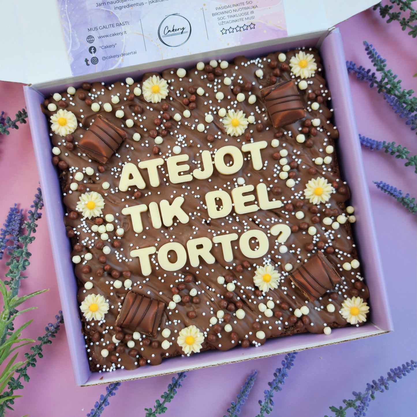 Prabangus belgiško šokolado brownis su Jūsų žinute